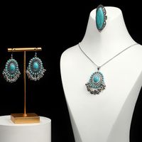 Elegant Vintage Style Luxurious Geometric Flower Gem Turquoise Alloy Wholesale Earrings Necklace sku image 1