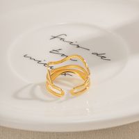 Ig Style Waves Stainless Steel Plating 18k Gold Plated Open Ring main image 5