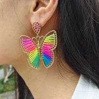 1 Pair Fairy Style Exaggerated Artistic Butterfly Plating Braid Hollow Out Alloy Nylon Gold Plated Drop Earrings main image 2