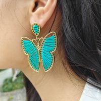 1 Pair Fairy Style Exaggerated Artistic Butterfly Plating Braid Hollow Out Alloy Nylon Gold Plated Drop Earrings main image 1