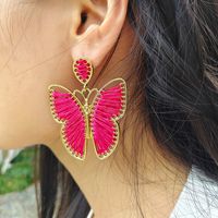 1 Pair Fairy Style Exaggerated Artistic Butterfly Plating Braid Hollow Out Alloy Nylon Gold Plated Drop Earrings main image 5
