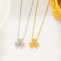 Simple Style Flower Titanium Steel Inlay Zircon Pendant Necklace main image 5