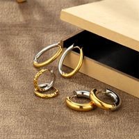 1 Pair Lady Color Block Polishing Plating Stainless Steel 18K Gold Plated Hoop Earrings main image 5