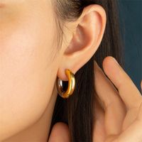 1 Pair Lady Color Block Polishing Plating Stainless Steel 18K Gold Plated Hoop Earrings main image 2