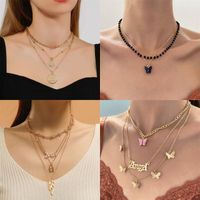 Casual Lady Star Moon Butterfly Alloy Metal Brass Plating Inlay Rhinestones Pearl Zircon 18k Gold Plated Gold Plated Silver Plated Layered Necklaces Long Necklace Necklace main image 2