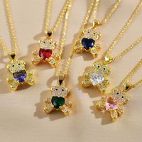 Elegant Shiny Little Bear Heart Shape Copper Inlay Zircon Gold Plated Pendant Necklace main image 1
