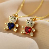 Elegant Shiny Little Bear Heart Shape Copper Inlay Zircon Gold Plated Pendant Necklace main image 8