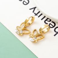 1 Pair Fashion Butterfly Polishing Plating Inlay Titanium Steel Shell Zircon Gold Plated Drop Earrings sku image 7
