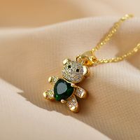 Elegant Shiny Little Bear Heart Shape Copper Inlay Zircon Gold Plated Pendant Necklace main image 7