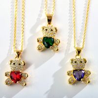Elegant Shiny Little Bear Heart Shape Copper Inlay Zircon Gold Plated Pendant Necklace main image 6