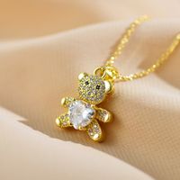 Elegant Shiny Little Bear Heart Shape Copper Inlay Zircon Gold Plated Pendant Necklace sku image 1