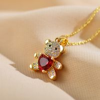 Elegant Shiny Little Bear Heart Shape Copper Inlay Zircon Gold Plated Pendant Necklace main image 3