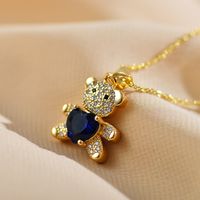 Elegant Shiny Little Bear Heart Shape Copper Inlay Zircon Gold Plated Pendant Necklace sku image 6