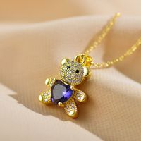 Elegant Shiny Little Bear Heart Shape Copper Inlay Zircon Gold Plated Pendant Necklace sku image 3