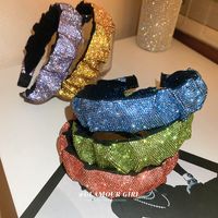 Simple Style Shiny Solid Color Alloy Cloth Pleated Inlay Rhinestones Hair Band main image 2