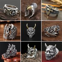 Retro Punk Cross Eagle Dragon Alloy Plating Men's Open Ring main image 5