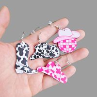 1 Pair Retro Cool Style Cow Pattern Boots Wood Drop Earrings main image 4