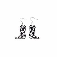 1 Pair Retro Cool Style Cow Pattern Boots Wood Drop Earrings sku image 3