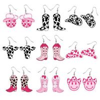 1 Pair Retro Cool Style Cow Pattern Boots Wood Drop Earrings main image 1