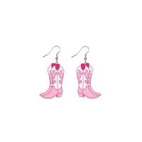 1 Pair Retro Cool Style Cow Pattern Boots Wood Drop Earrings sku image 7