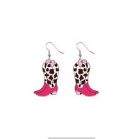 1 Pair Retro Cool Style Cow Pattern Boots Wood Drop Earrings sku image 2