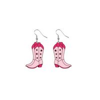 1 Pair Retro Cool Style Cow Pattern Boots Wood Drop Earrings sku image 9