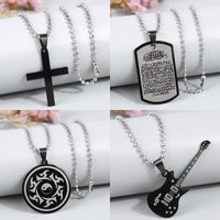 Simple Style Cross Guitar Stainless Steel Men's Pendant Necklace main image 1