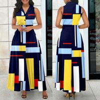 Women's Swing Dress Elegant Turndown Printing Button Sleeveless Geometric Midi Dress Street main image 5