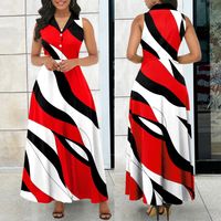 Women's Swing Dress Elegant Turndown Printing Button Sleeveless Geometric Midi Dress Street main image 4