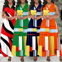 Women's Swing Dress Elegant Turndown Printing Button Sleeveless Geometric Midi Dress Street main image 6