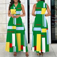 Women's Swing Dress Elegant Turndown Printing Button Sleeveless Geometric Midi Dress Street main image 3