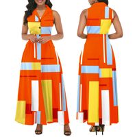 Women's Swing Dress Elegant Turndown Printing Button Sleeveless Geometric Midi Dress Street main image 2