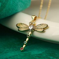 Simple Style Commute Dragonfly Copper Plating Inlay Zircon 18k Gold Plated Pendant Necklace sku image 3