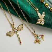 Simple Style Commute Dragonfly Copper Plating Inlay Zircon 18k Gold Plated Pendant Necklace main image 5