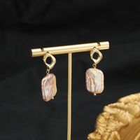 1 Pair Ethnic Style Leaf Square Oval Natural Stone Pearl Sterling Silver Earrings sku image 11
