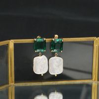 1 Pair Ethnic Style Leaf Square Oval Natural Stone Pearl Sterling Silver Earrings sku image 12