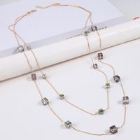 Simple Style Square Glass Ferroalloy Women's Layered Necklaces sku image 1