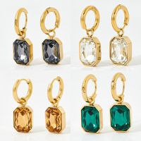 1 Pair Simple Style Rectangle Plating Inlay Stainless Steel Glass Drop Earrings main image 1