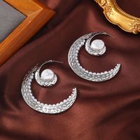1 Pair Exaggerated Beach Moon Plating Inlay Synthetics Artificial Pearls Gold Plated Rhodium Plated Ear Studs main image 2