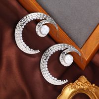 1 Pair Exaggerated Beach Moon Plating Inlay Synthetics Artificial Pearls Gold Plated Rhodium Plated Ear Studs main image 3