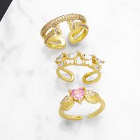 Artistic Heart Shape Copper Plating Inlay Zircon 18k Gold Plated Open Ring main image 1