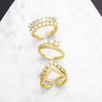Ig Style Simple Style Round Copper Plating Inlay Pearl Zircon 18k Gold Plated Open Ring main image 1