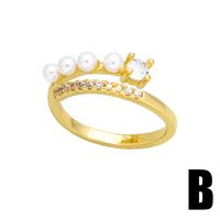 Ig Style Simple Style Round Copper Plating Inlay Pearl Zircon 18k Gold Plated Open Ring main image 2