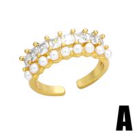 Ig Style Simple Style Round Copper Plating Inlay Pearl Zircon 18k Gold Plated Open Ring main image 4