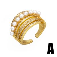 Retro Water Droplets Copper Plating Inlay Pearl Zircon 18k Gold Plated Open Ring sku image 1