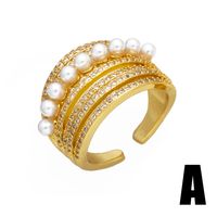 Retro Water Droplets Copper Plating Inlay Pearl Zircon 18k Gold Plated Open Ring main image 5