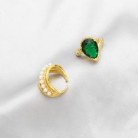 Retro Water Droplets Copper Plating Inlay Pearl Zircon 18k Gold Plated Open Ring main image 6