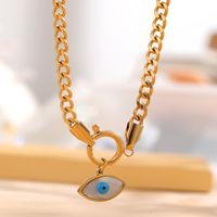 304 Stainless Steel 18K Gold Plated Retro Plating Inlay Palm Eye Butterfly Resin Rhinestones Shell Pendant Necklace main image 1