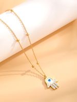 304 Stainless Steel 18K Gold Plated Retro Plating Inlay Palm Eye Butterfly Resin Rhinestones Shell Pendant Necklace main image 5