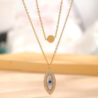 304 Stainless Steel 18K Gold Plated Retro Plating Inlay Palm Eye Butterfly Resin Rhinestones Shell Pendant Necklace sku image 3